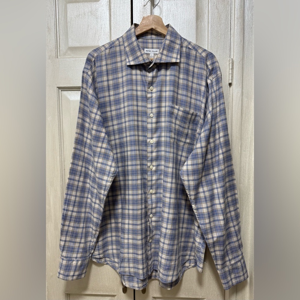 Peter Millar Men’s XL Plaid Cotton Lightweight Button Up Long Sleeve Shirt